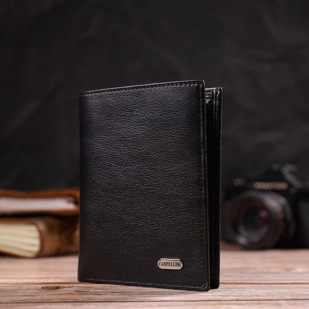 Чоловічий гаманець вертикального формату з натуральної шкіри CANPELLINI 21753 Чорний Київ - фото 6