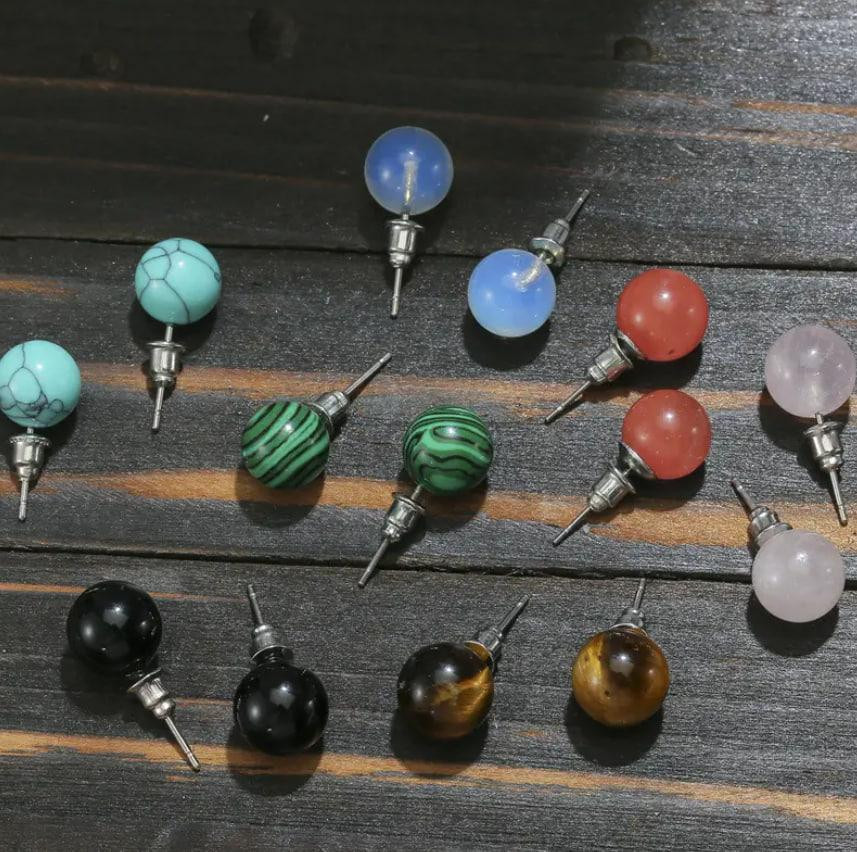 Серьги из опала, круглые серьги из натурального опала, серьги гвоздики. Киев - изображение 2