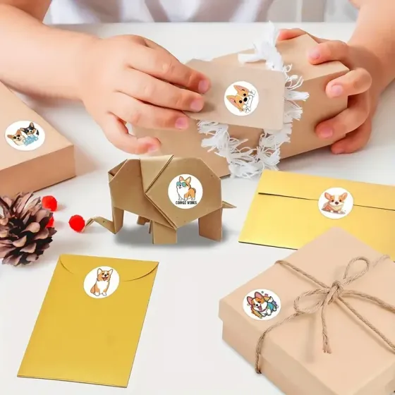 Рулон наліпок із коргі – 500 штук, 6 милих дизайнів цуценят Київ