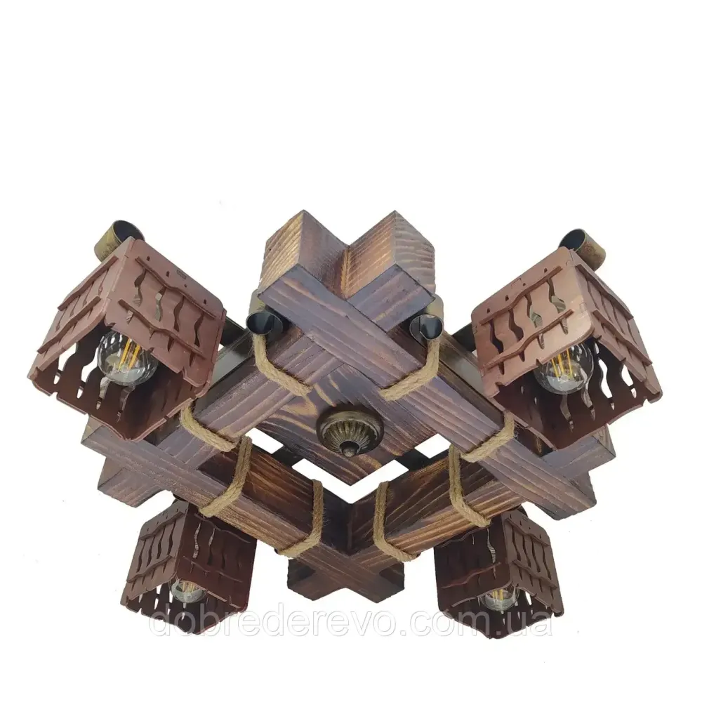 Люстра деревянна потолочна ковка на 4 алвфона Вижниця - фото 4