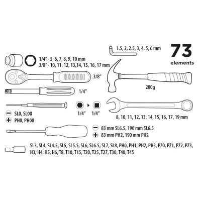 Набір інструментів Top Tools 1/4&quot;, 3/8&quot;, 73 ед. (38D500) Вінниця - фото 2