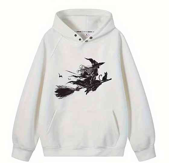 Термонаклейка ведьма с черным котом на одежду, аппликация на футболку худи шоппер Хэллоуин принт Киев