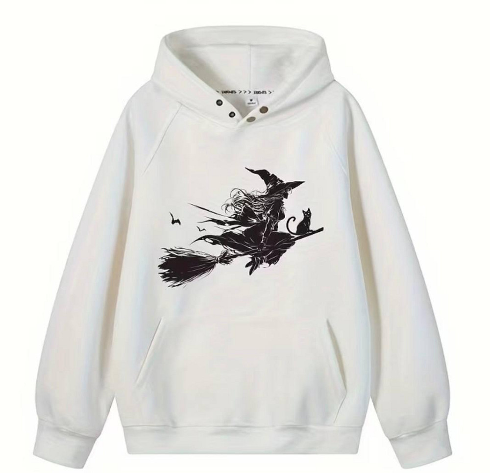 Термонаклейка ведьма с черным котом на одежду, аппликация на футболку худи шоппер Хэллоуин принт Киев - изображение 2