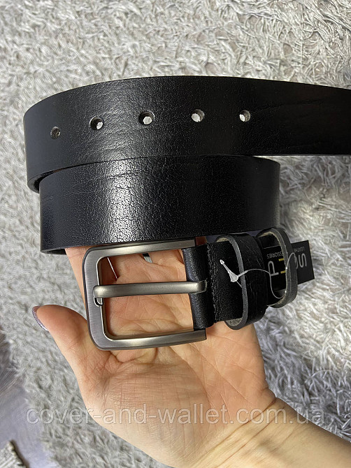 Чоловічий джинсовий шкіряний ремінь чорного кольору ST Leather Київ - фото 8