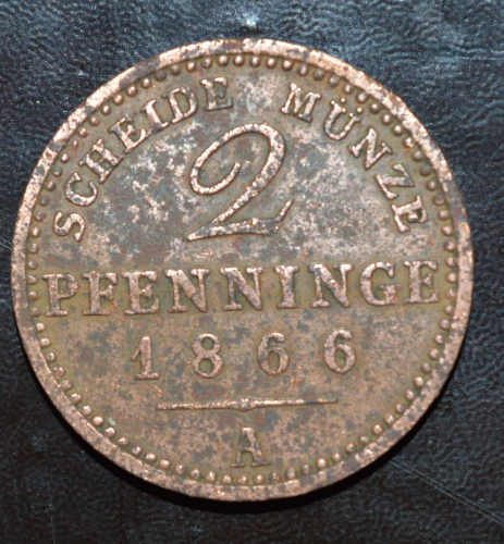 Німеччина 2 пфеннинга 1866год А Полтава - фото 1
