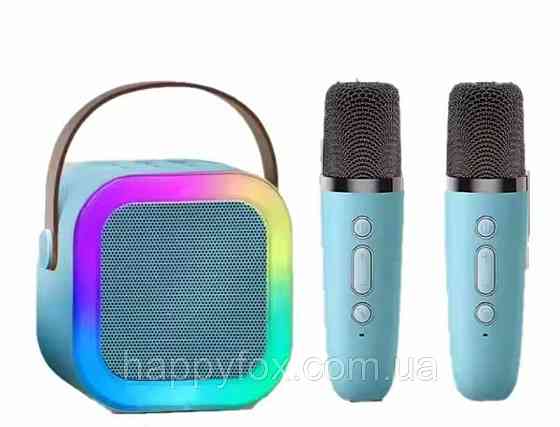 Набір дитячий караоке два бездротових мікрофона/колонка RGB підсвічування Bluetooth синій Львов