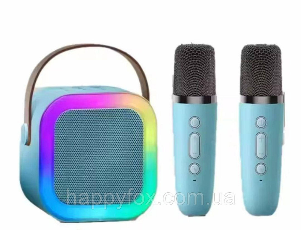 Набір дитячий караоке два бездротових мікрофона/колонка RGB підсвічування Bluetooth синій Львов - изображение 1