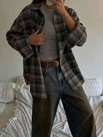 Жіноча трендова сорочка оверсайз у клітинку фланель Сірий Одеса