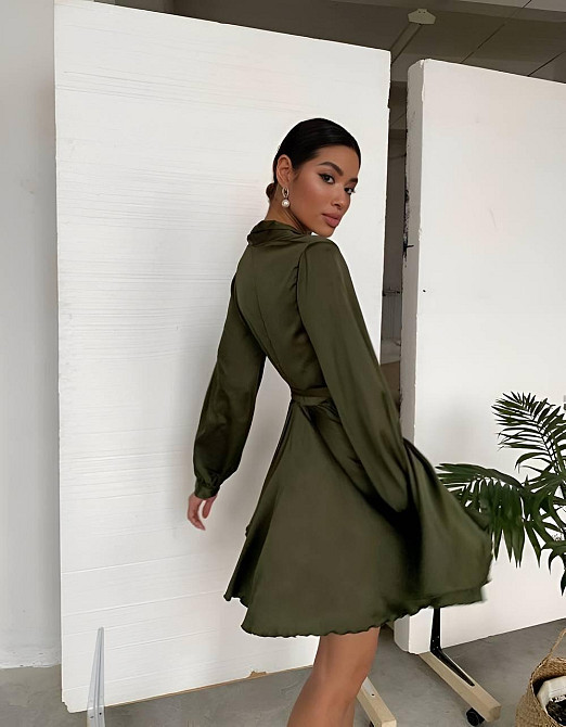 Жіноче вечірнє романтичне мініплаття шовк Хакі Одеса - фото 6