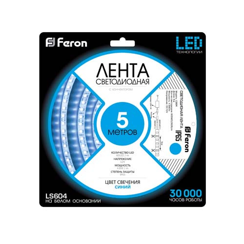 Світлодіодна стрічка Feron LS604 12В 4.8Вт/м синій Харків - фото 3