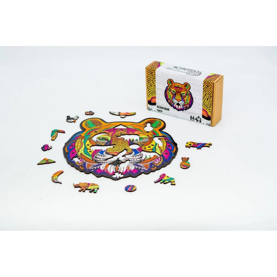 Фигурный деревянный пазл A4 Величественный Тигр PuzA4-01721, 66 деталей Винница - изображение 2