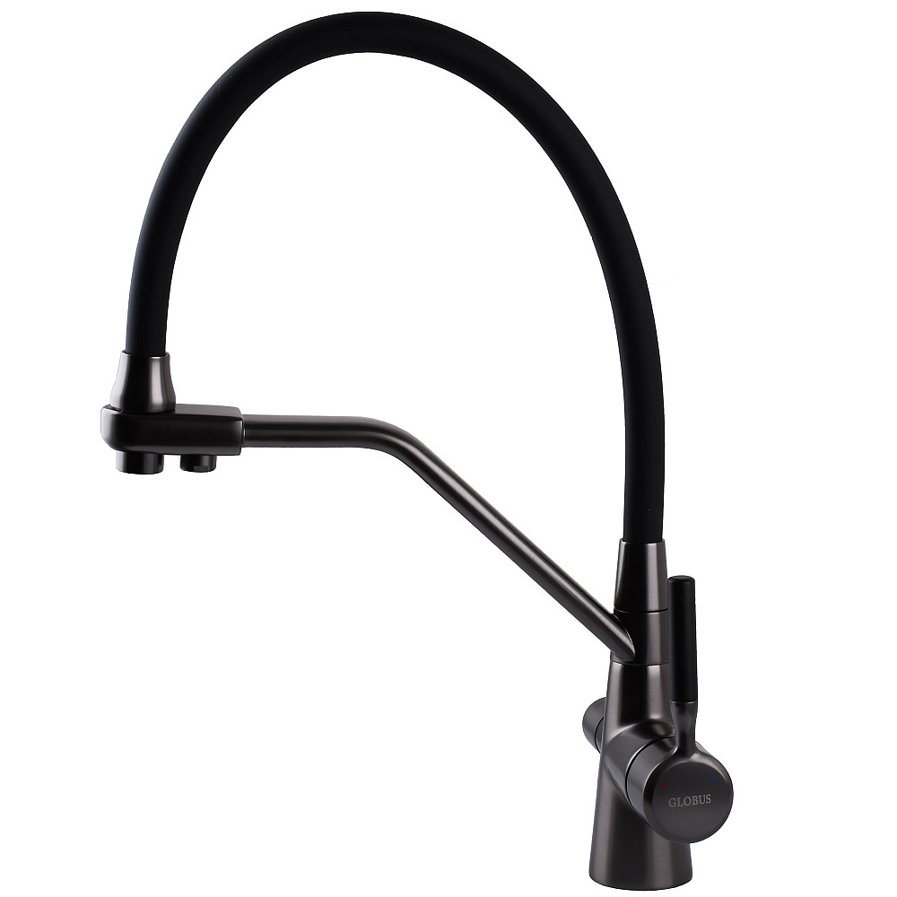 Змішувач для кухні під осмос Globus Lux GLLR-0800-11-01 гофрований  на гайці латунь, Графіт-Чорн Тернополь - изображение 4