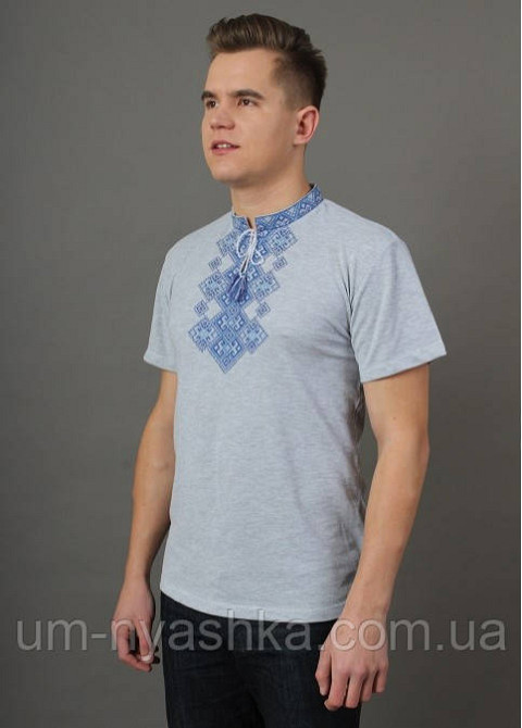 Мужская вышиванка с коротким рукавом Бажан серая Кривой Рог - изображение 1
