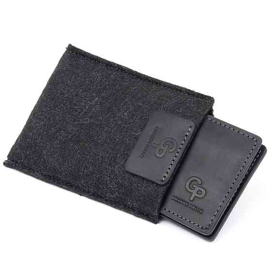 Стильне портмоне з затискачем для грошей без застібки Чорне (GRANDE PELLE) Київ