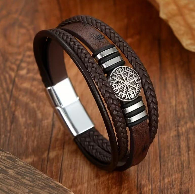 Браслет мужской плетеный эко кожа Вегвизир компас викингов 21 см Киев - изображение 2