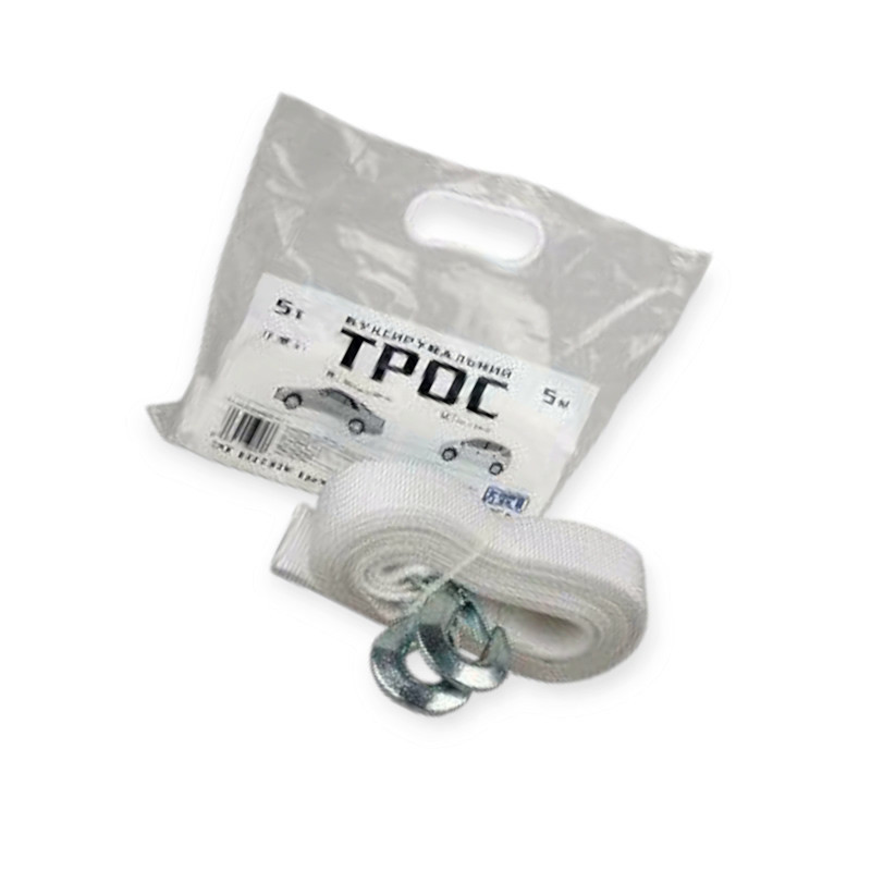 Трос лента 5 т х 5,0м х 50мм крюк/белый/кулек буксир. Мукачево - изображение 1