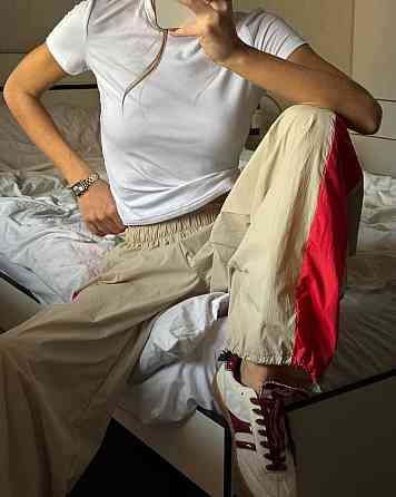 Женские спортивные оверсайз штаны матовая плащевка жатка Беж Одесса