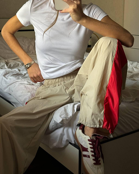 Жіночі спортивні оверсайз штани матова плащівка жатка Беж Одеса - фото 3