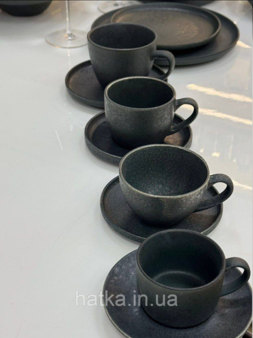 Набір чашок 6 ч/6 бл еспресо чорний Olens "Шайні-дот" 110 мл кераміка 101-0408 для дому та ресторану Київ - фото 3
