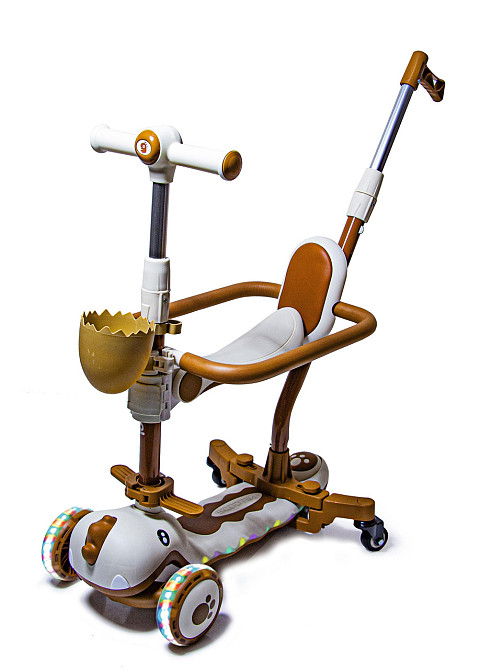 Трехколесный самокат-беговел с бортиком Dinosaur 5 в 1. Белый. Для деток от 1 года. С музыкой и подс Одесса - изображение 1