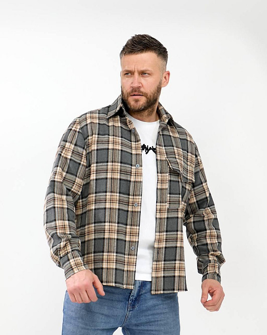 Чоловіча повсякденна картата сорочка турецький котон фланель Графіт, 48 Одеса - фото 5