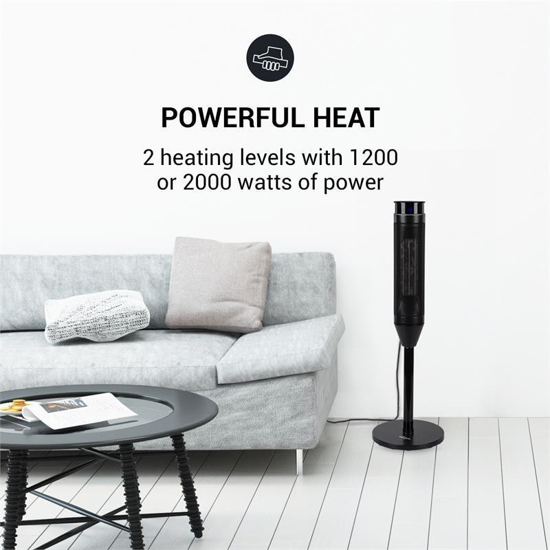 Баштовий нагрівач Heat Spike 1200/2200 Вт 8-годинний термостат з таймером чорний 1200/2200 Вт (Німеччина, Рівне - фото 2