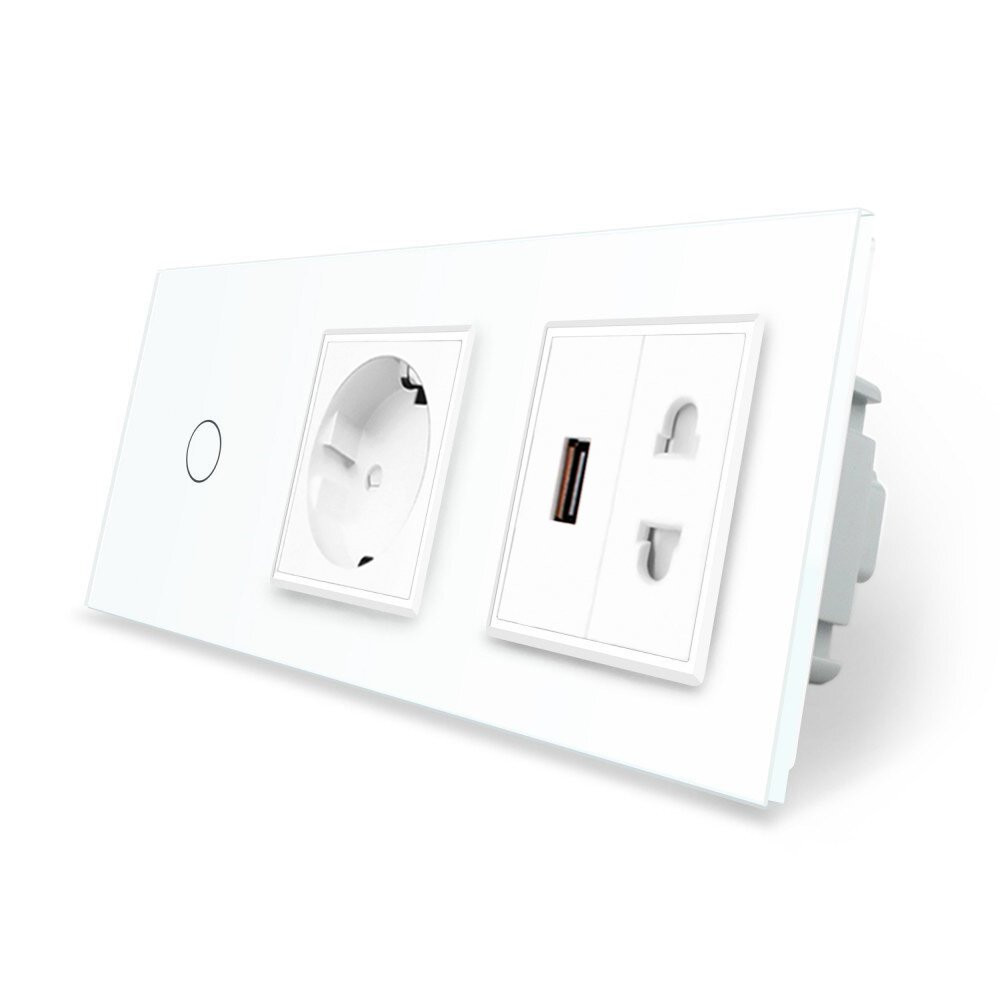 Розумний сенсорний прохідний/перехресний вимикач 1 сенсор 1 розетка 1 USB 1 розетка універсальна Livolo білий скло (VL-C701SZC1EU1USBC1A-11) Коломия - фото 5