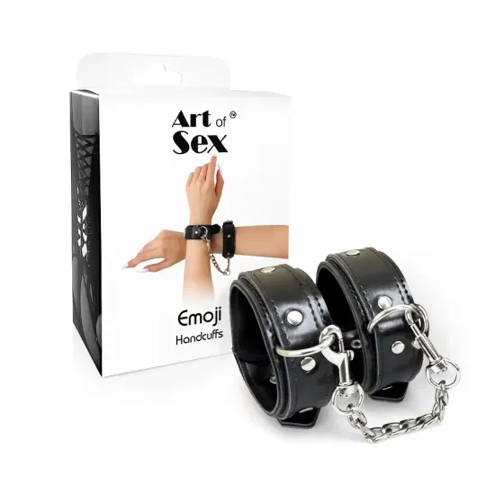 Наручники із екошкіри Art of Sex - Handcuffs Emoji, колір чорний Львів