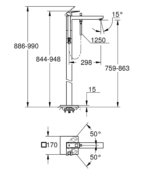 Підлоговий змішувач для ванни Grohe Eurocube   ( 23672001 ) 29607 Харьков - изображение 2