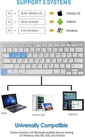 Бездротова Bluetooth клавіатура SRAYG, 78 клавіш, срібна, QWERTZ, для ноутбука, планшета, iOS Androi Київ