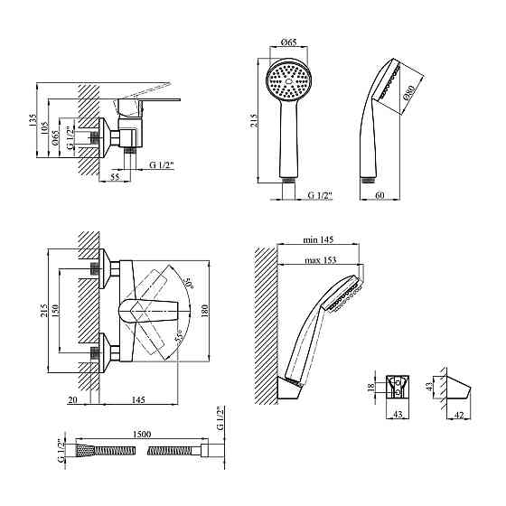 Змішувач для душу Kroner KRM Oker - C050 з душовим гарнітуром Київ