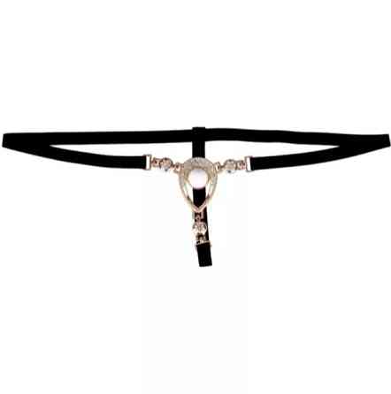 Еротичні трусики з камінцями чорного кольору - розмір універсальний (на резинці) Київ