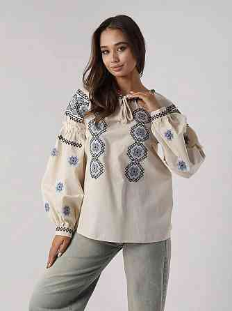 Женская стильная современная вышиванка с завязками 80% хлопок, 20% полиэстер 44 Одесса