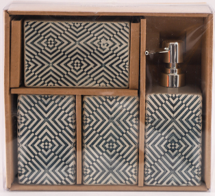 Дозатор, мыльница и стаканы, Набор кераминых аксессуаров для ванной комнаты, Бежевый узор (текстура) Каменец-Подольский - изображение 2