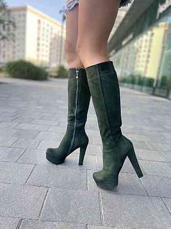Nivelle Чоботи жіночі Nivelle темно-зелені натуральна замша висота 36-37 см обхват 33-35 см каб Коломия