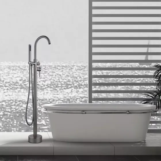 Смеситель для ванны напольный Wezer EKO19A-01 нержавеющая сталь Киев