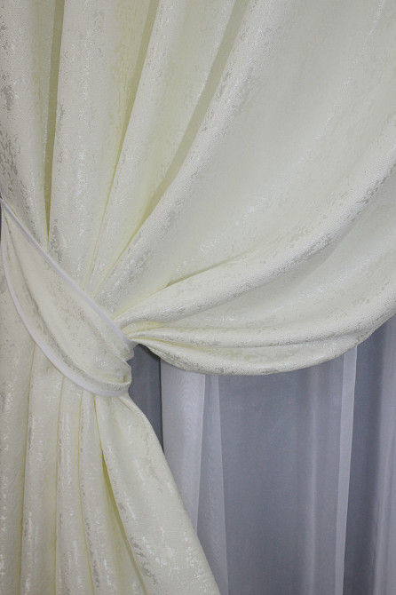 Комплект штор на люверсах VR-Textil Лен мрамор Pavliani № 1172ш 150х250 см 2 шт Кремовый (37-0043) Киев - изображение 5