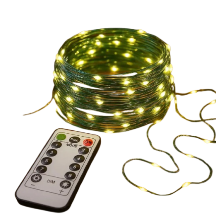 Гирлянда светодиодная Роса 200м 2000 Led от сети на зеленой проволоке + пульт ДУ (Теплый белый) Винница