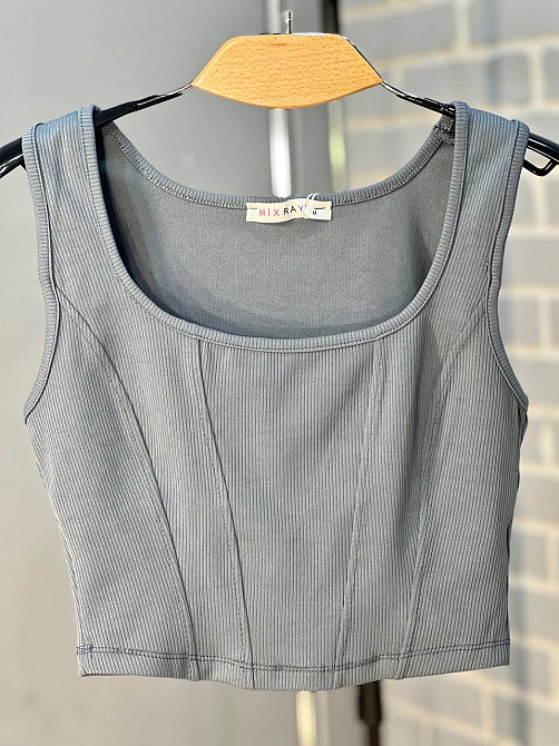 Майка жіноча Mix Ray 3990 корсетні шви топ коротка сіра, сірий, S Одеса - фото 1