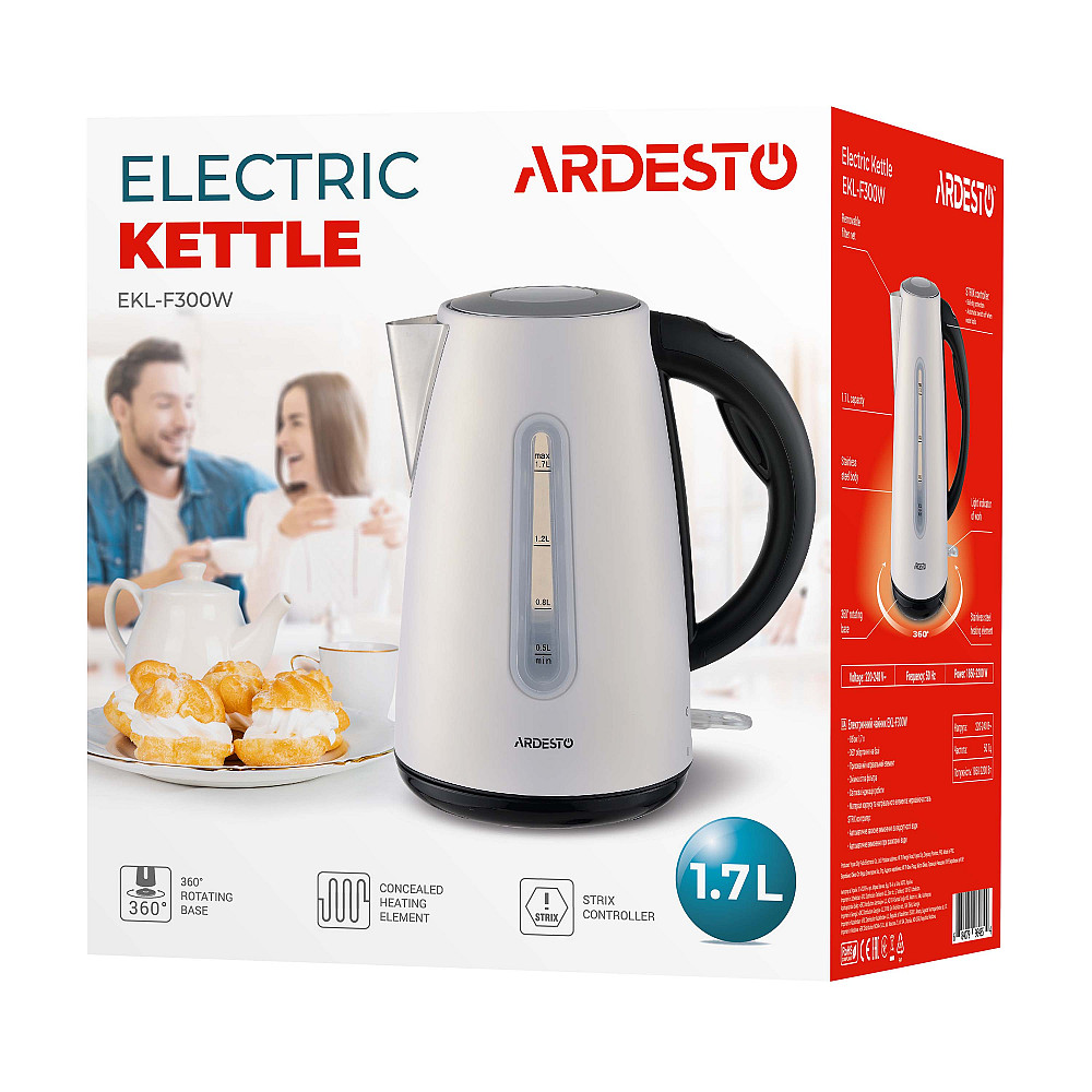 Електрочайник ARDESTO 1.7л, Strix, метал, білий Киев - изображение 9