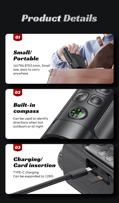 Монокуляр нічного бачення Inskam 329 10х 1080P фото-відео 2Мр (до 800 м у темряві) Чорний Вінниця - фото 6