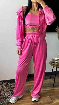 Женский плюшевый прогулочный костюм тройка: кофта топ и штаны велюр Барби, 42/44 Одесса