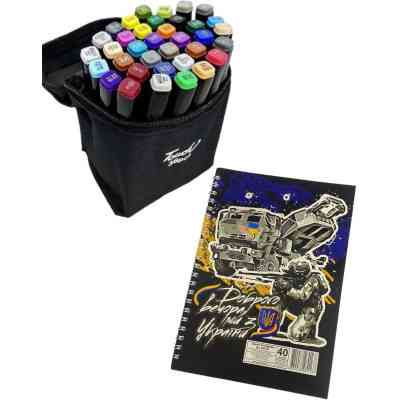 Художній маркер Touch двосторонніх скетч маркерів 36 шт в чохлі + блокнот А5 (40 арк) в асортименті для хлопчиків (XK-MRK-BOY) Вінниця