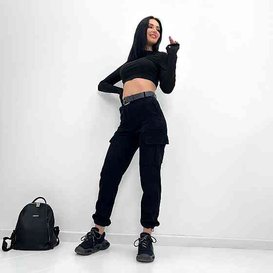 Жіночі вельветові брюки карго "Urban" оптом | Норма Чорний, 46 Київ