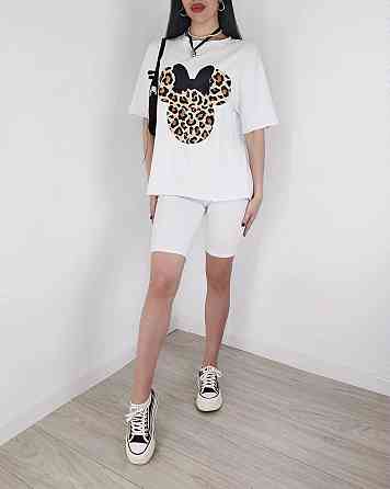 Женский летний костюм двойка: футболка с микки маусом и велосипедки турецкий кулир Белый, 46/48 Одесса