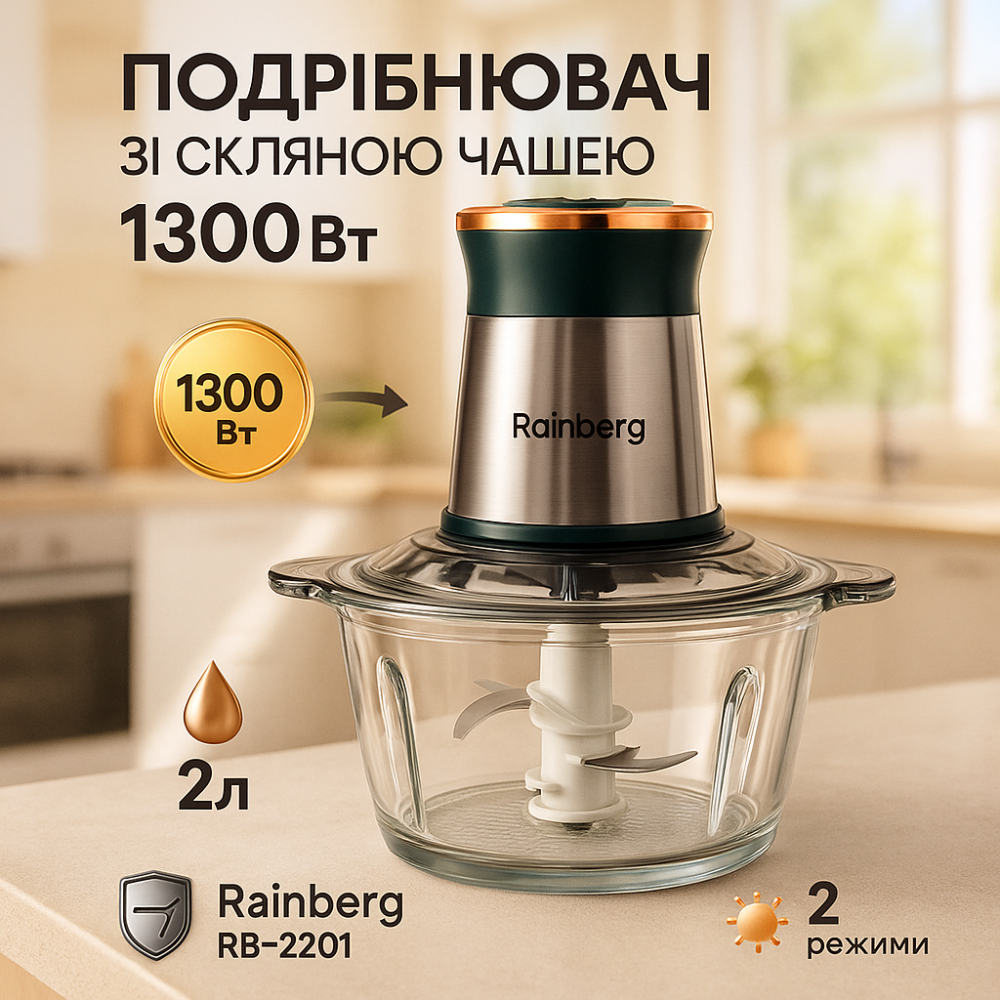 Блендер побутовий електричний Rainberg RB-2201 1300 Вт, Чопер для кухні, Блендер для пюре і коктейлів IB-36 Львів - фото 14