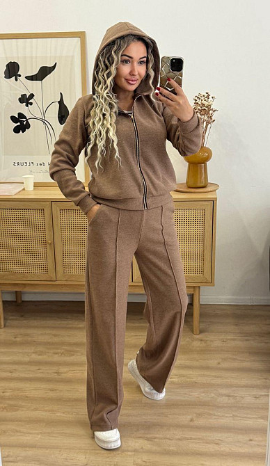 Женский теплый прогулочный костюм двойка: кофта и штаны вязка на трикотажной основе Мокко, 50/52 Одесса - изображение 9