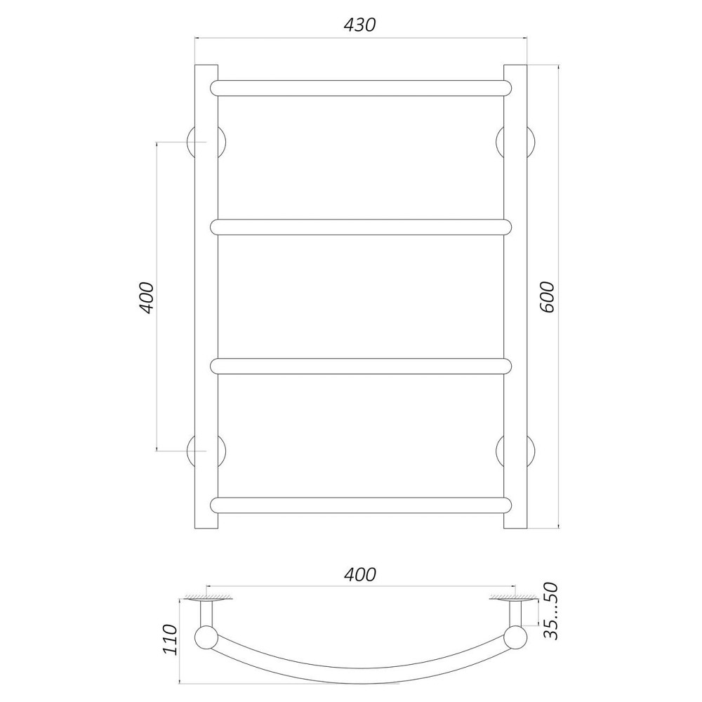 Полотенцесушитель UNIO LD W 600-400-4 Лесенка Дуга вода (000020651) Киев - изображение 4