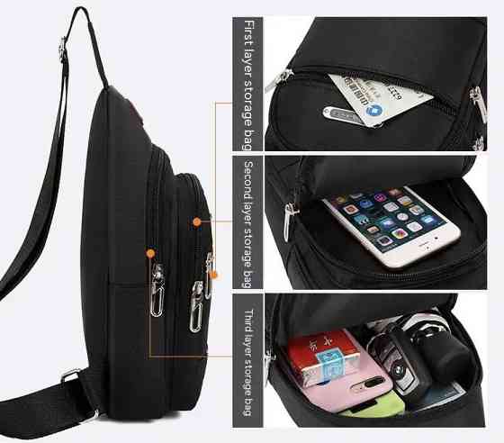 Сумка тактическая через плечо черная - размер сумки 32*17*5см, 3 кармана Мужская сумка, женская сумка, Унисекс Киев