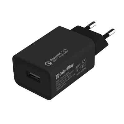 Зарядний пристрій ColorWay 1USB Quick Charge 3.0 (18W) black (CW-CHS013Q-BK) Вінниця